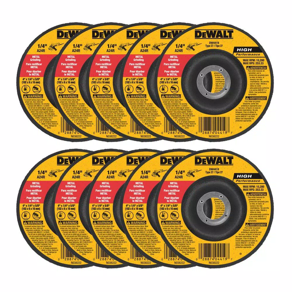 Abrasives DEWALT 4 In. X 1/4 In. X 5/8 In. General Purpose Metal Grinding Wheel (10-Pack)