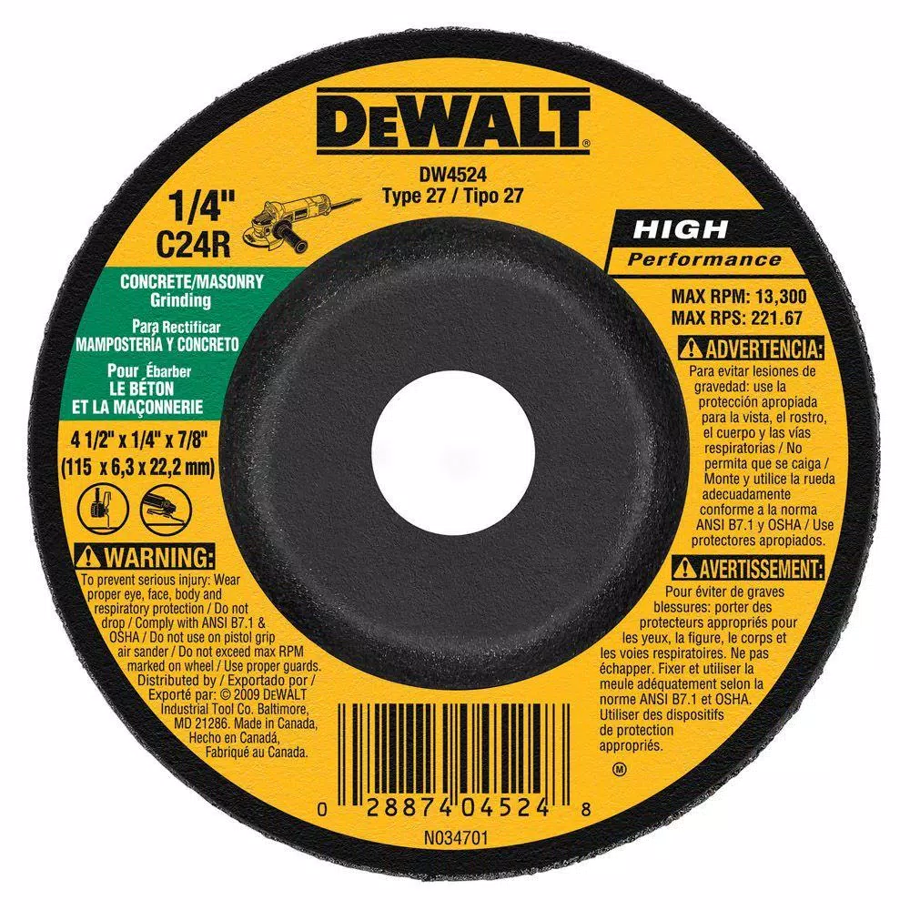 Abrasives DEWALT 4-1/2 In. X 1/4 In. X 7/8 In. Concrete/Masonry Grinding Wheel