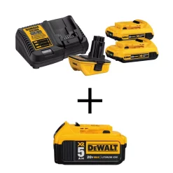 Power Tool Batteries DEWALT 18-Volt To 20-Volt MAX Lithium-Ion Battery Adapter Kit With 20-Volt MAX XR Premium Li-Ion 5.0Ah Battery Pack (2-Pack)