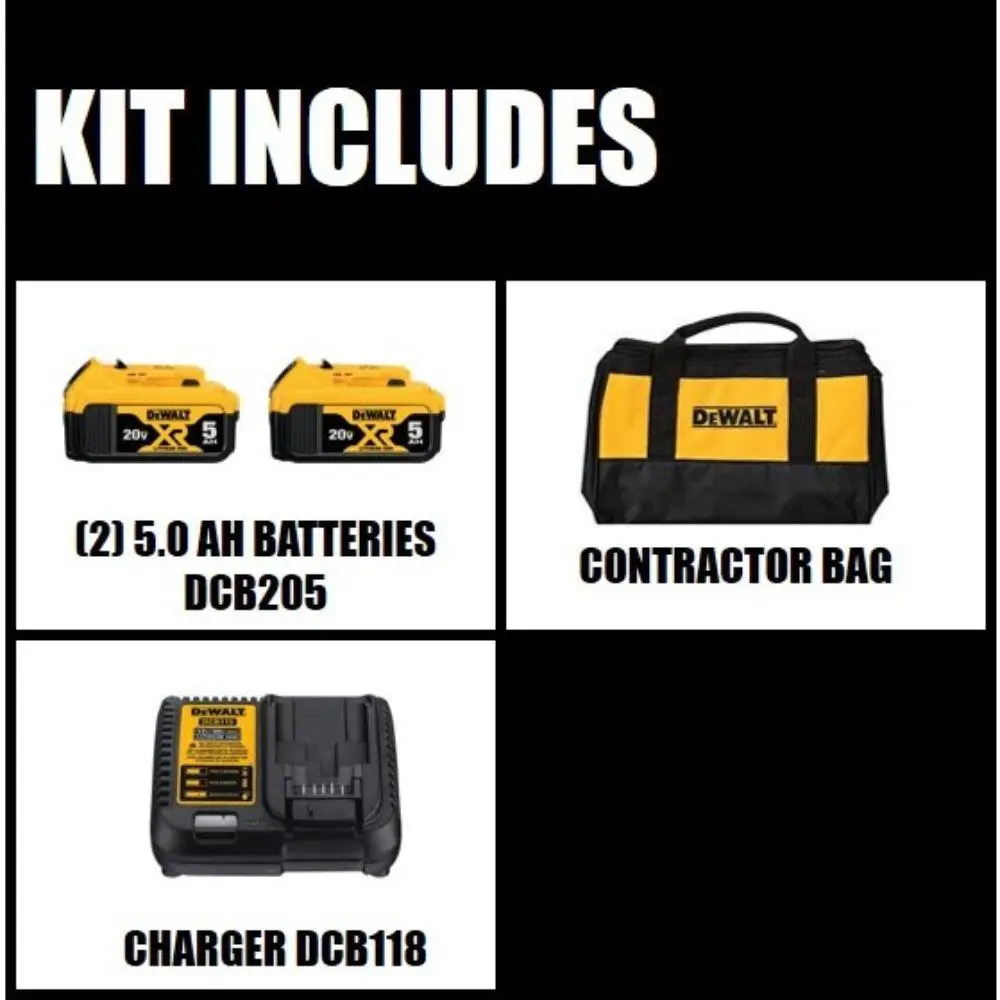 Power Tool Batteries DEWALT 20-Volt MAX XR Premium Lithium-Ion 5.0Ah Battery Pack (2-Pack), Charger & Kit Bag - Image 2