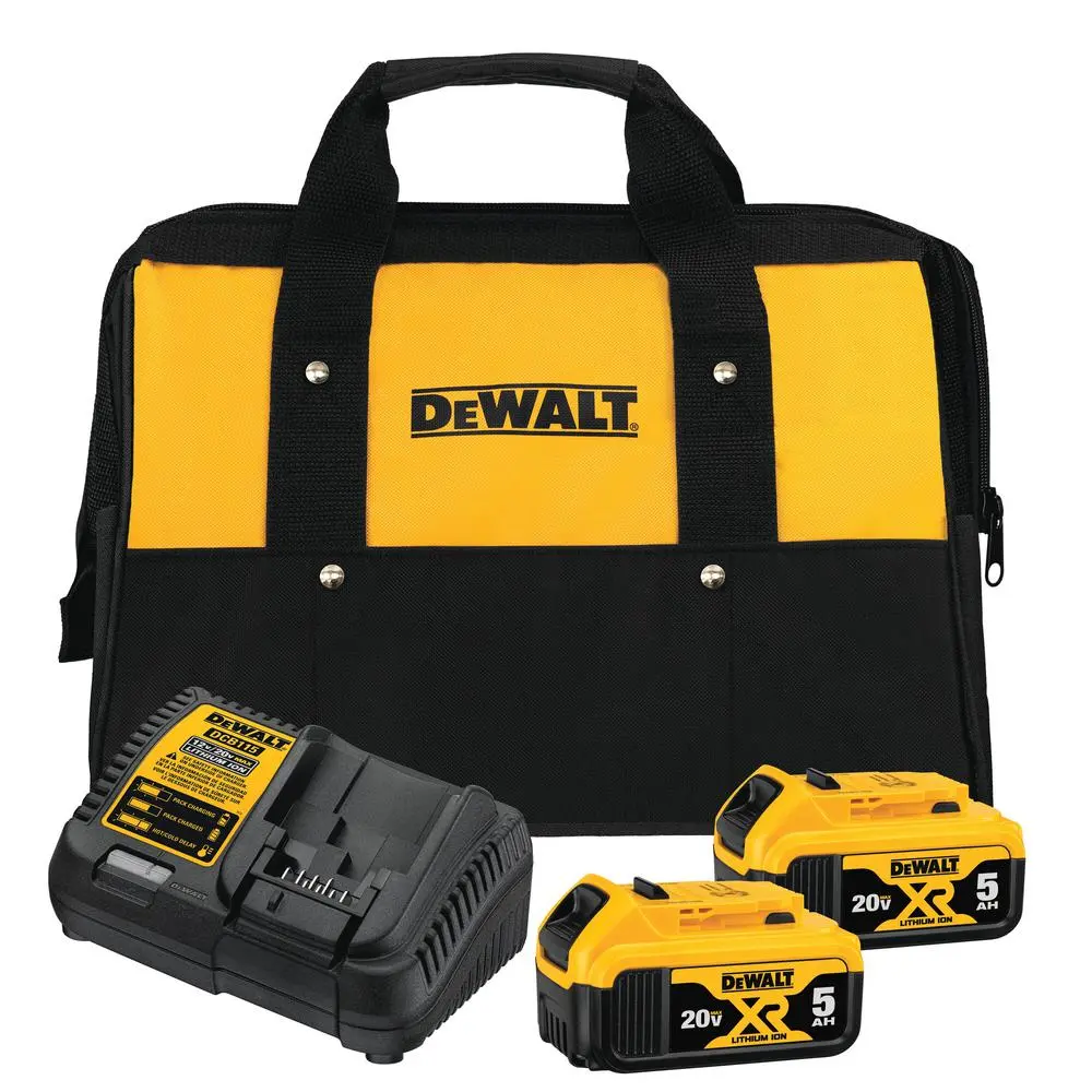 Power Tool Batteries DEWALT 20-Volt MAX XR Premium Lithium-Ion 5.0Ah Battery Pack (3-Pack), Charger & Kit Bag - Image 5