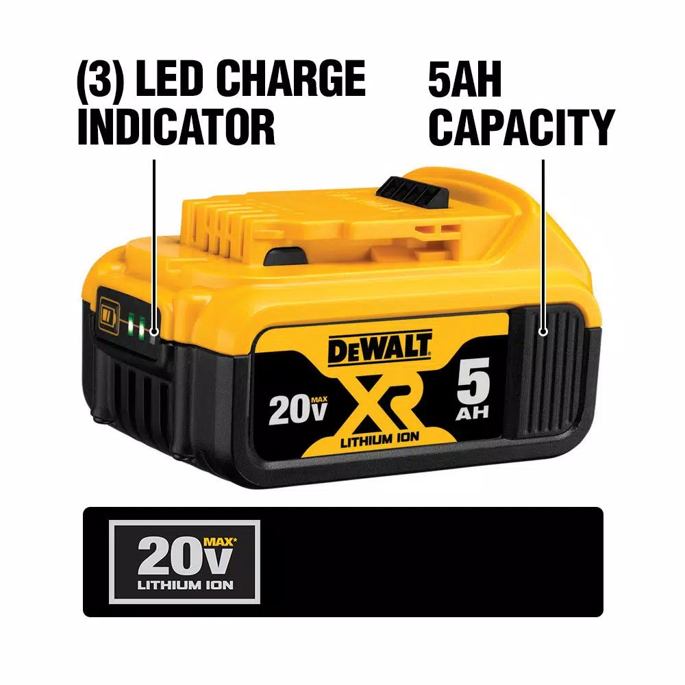 Power Tool Batteries DEWALT 20-Volt MAX XR Premium Lithium-Ion 5.0Ah Battery Pack (3-Pack), Charger & Kit Bag - Image 4