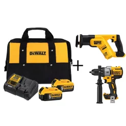 Power Tool Batteries DEWALT 20-Volt MAX Cordless Compact Reciprocating Saw With (2) 20-Volt Battery 5.0Ah & Brushless Drill