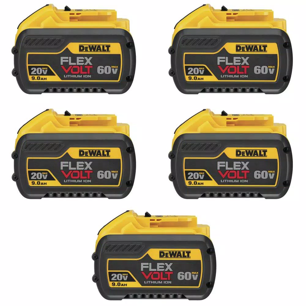 Power Tool Batteries DEWALT FLEXVOLT 20-Volt/60-Volt MAX Lithium-Ion 9.0Ah Battery Pack (5-Pack)