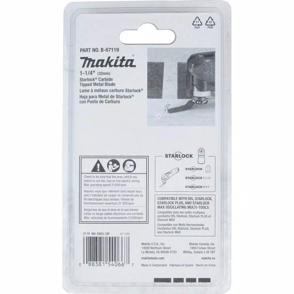 Oscillating Tool Attachments Makita 1-1/4 In. Starlock Carbide Tipped Metal Blade - Image 3