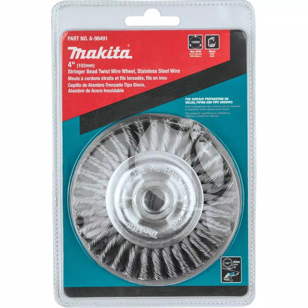 Abrasives Makita 4 In. X 5/8 In.-11 Stainless Stringer Bead Twist Wire Wheel - Image 3