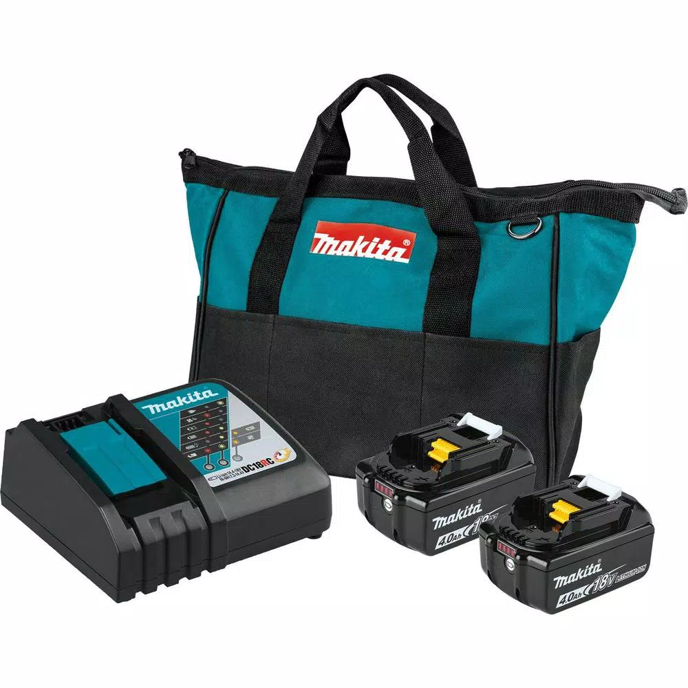 Power Tool Batteries Makita 18-Volt LXT Lithium-Ion 4.0 Ah Battery And Rapid Optimum Charger Starter Pack