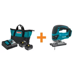 Power Tool Batteries Makita 18-Volt LXT 4.0 Ah Battery And Rapid Optimum Charger Starter Pack With Bonus 18-Volt LXT Cordless Jig Saw (Tool-Only)
