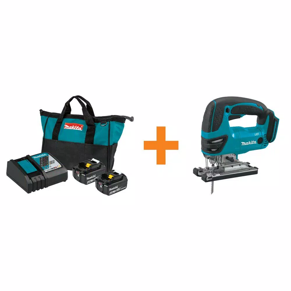 Power Tool Batteries Makita 18-Volt LXT 4.0 Ah Battery And Rapid Optimum Charger Starter Pack With Bonus 18-Volt LXT Cordless Jig Saw (Tool-Only)