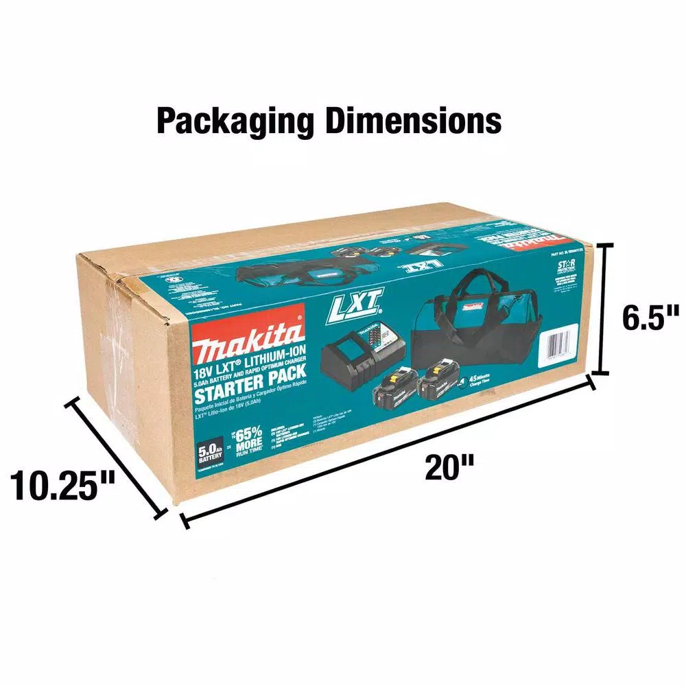 Power Tool Batteries Makita 18-Volt LXT Lithium-Ion Battery And Rapid Optimum Charger Starter Pack (5.0Ah) - Image 3