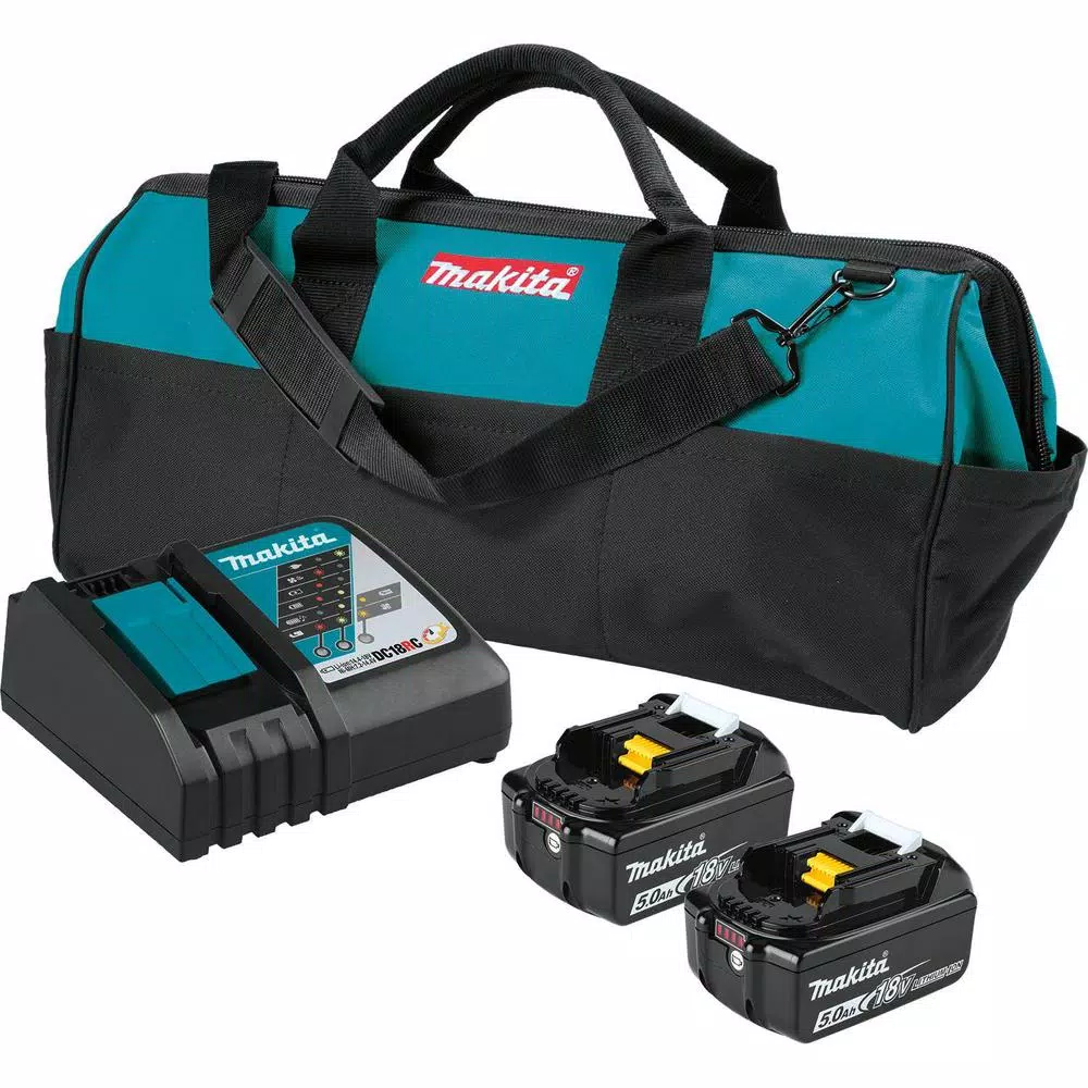 Power Tool Batteries Makita 18-Volt LXT Lithium-Ion Battery And Rapid Optimum Charger Starter Pack (5.0Ah)