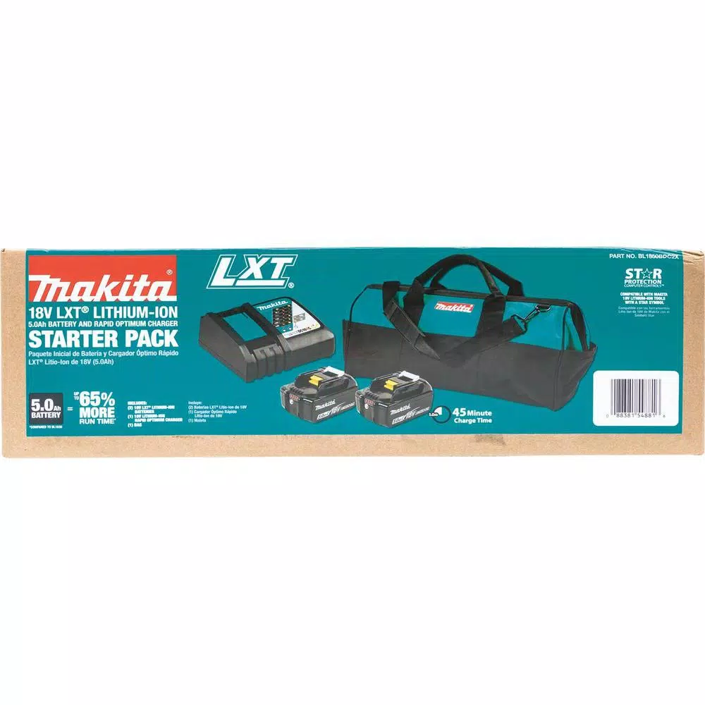 Power Tool Batteries Makita 18-Volt LXT Lithium-Ion Battery And Rapid Optimum Charger Starter Pack (5.0Ah) - Image 6