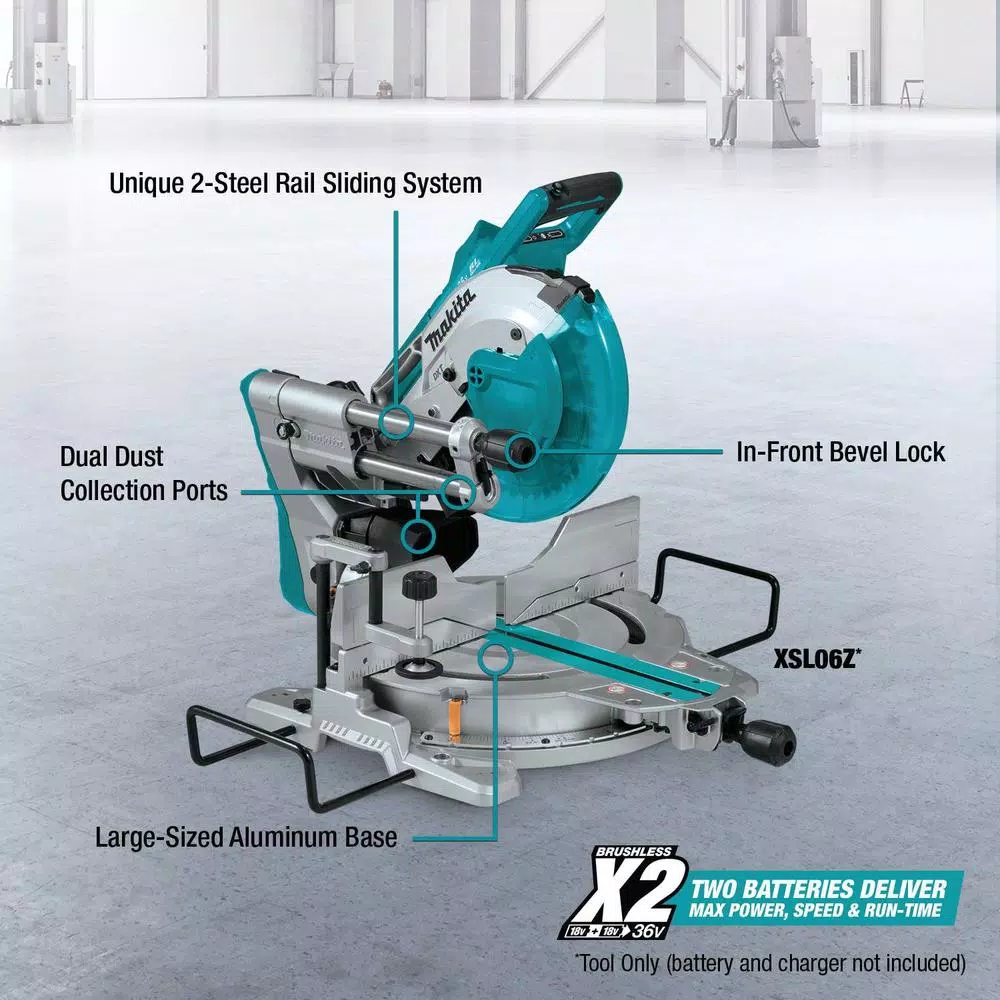 Power Tool Batteries Makita 18-Volt X2 LXT Brushless Cordless Rear Handle 7-1/4 In. Circular Saw W/Bonus Miter Saw, 2 Batteries 5.0 Ah - Image 2