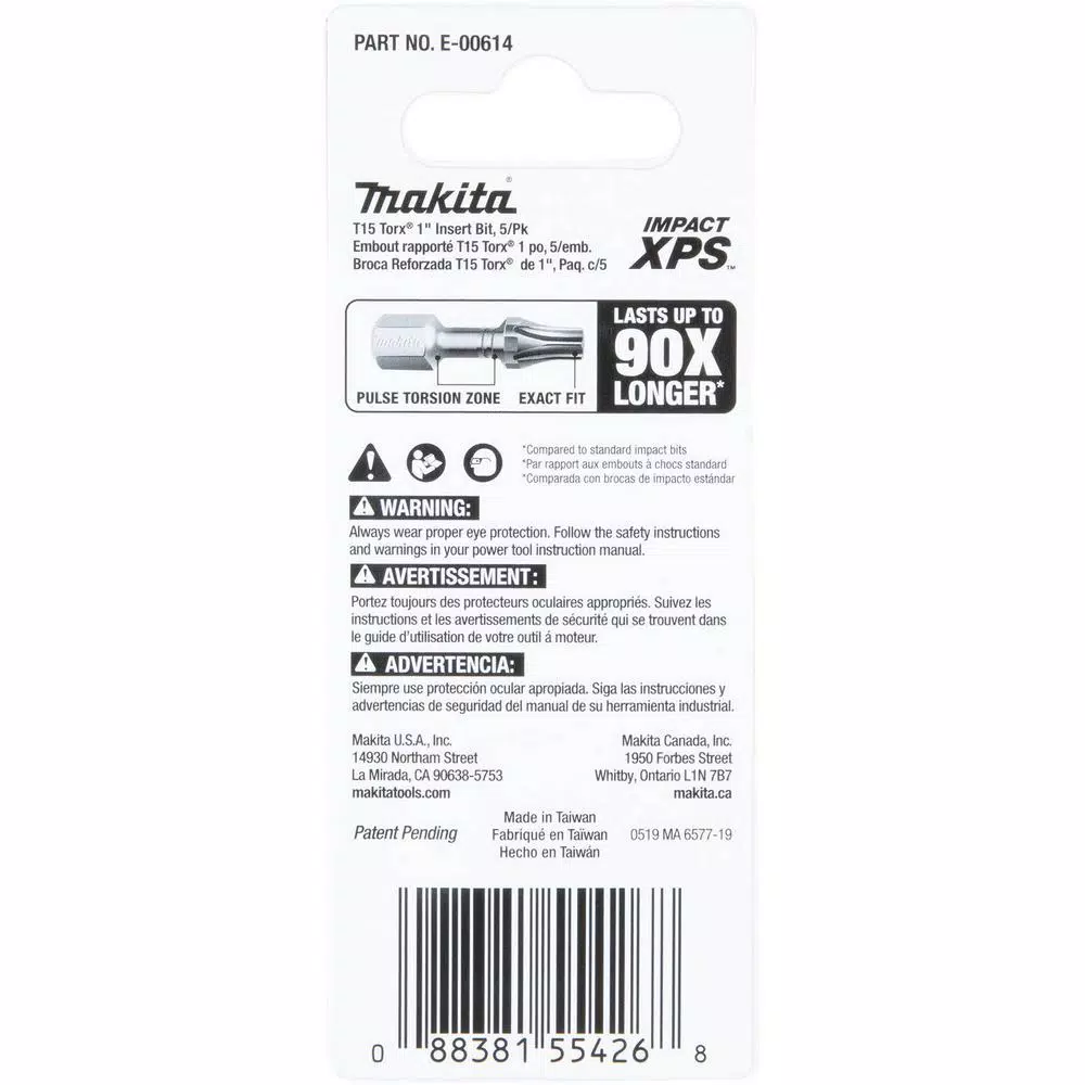 Drill Bits Makita IMPACT XPS T15 Torx 1 In. Insert Bit (5-Pack) - Image 4