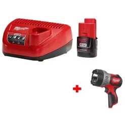 Power Tool Battery Chargers Milwaukee M12 12-Volt Lithium-Ion Cordless Starter Kit With M12 12-Volt Lithium-Ion Cordless LED Spotlight