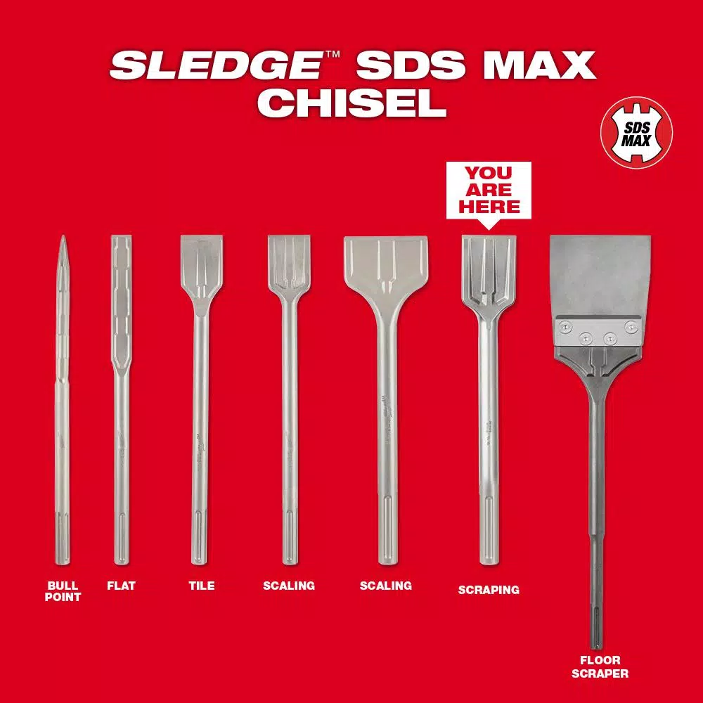 Drill Bits Milwaukee 2 In. X 12 In. SDS-Max SLEDGE Steel Demo Scraping Chisel - Image 5