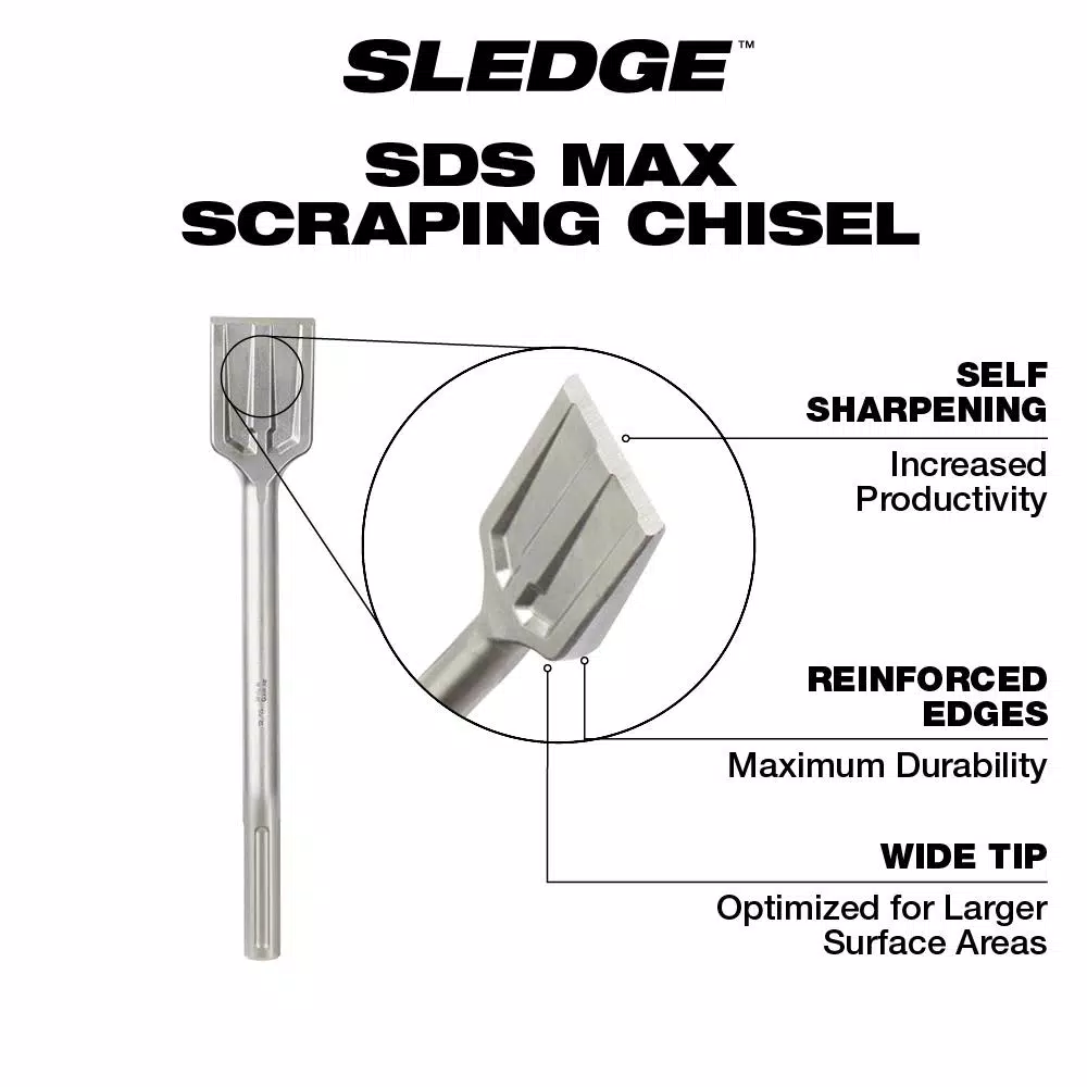 Drill Bits Milwaukee 2 In. X 12 In. SDS-Max SLEDGE Steel Demo Scraping Chisel - Image 3