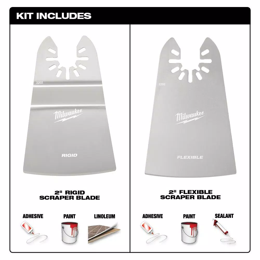 Oscillating Tool Attachments Milwaukee 2 In. Stainless Steel Universal Fit Rigid/Flex Scraper Oscillating Multi-Tool Blade Kit (2-Piece) - Image 3