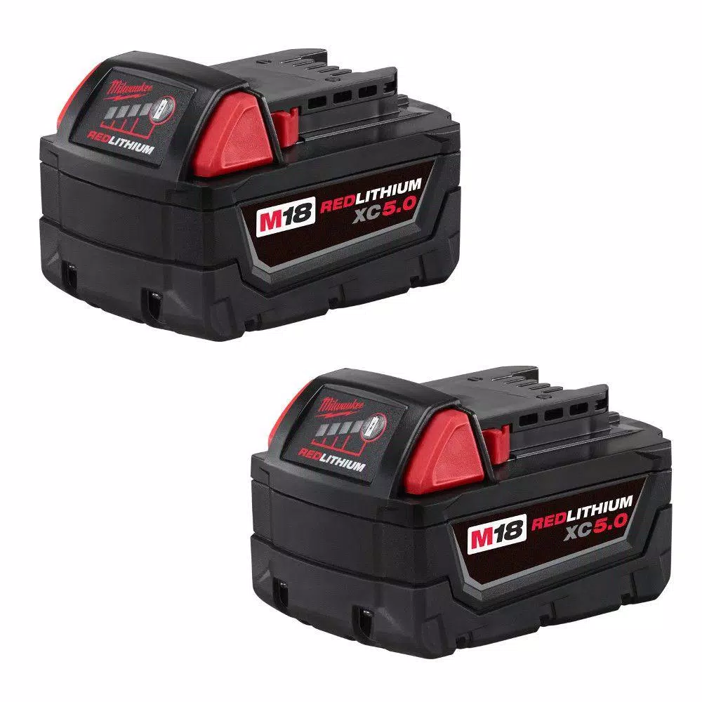 Power Tool Batteries Milwaukee M18 18-Volt Lithium-Ion XC Extended Capacity 5.0Ah Battery Pack (2-Pack)