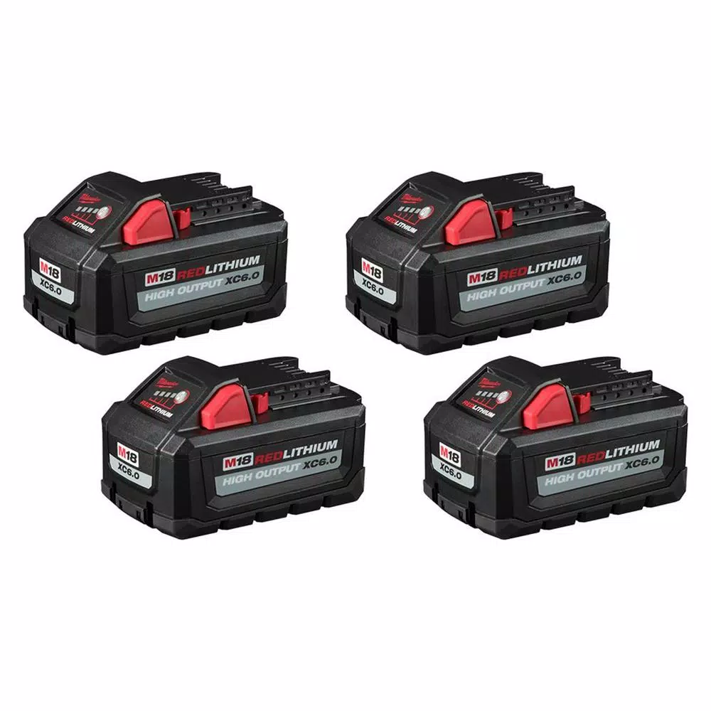 Power Tool Batteries Milwaukee M18 18-Volt Lithium-Ion High Output 6.0Ah Battery Pack (4-Pack)