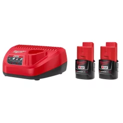Power Tool Batteries Milwaukee M12 12-Volt Lithium-Ion Starter Kit With Two 3.0 Ah Battery Packs And Charger