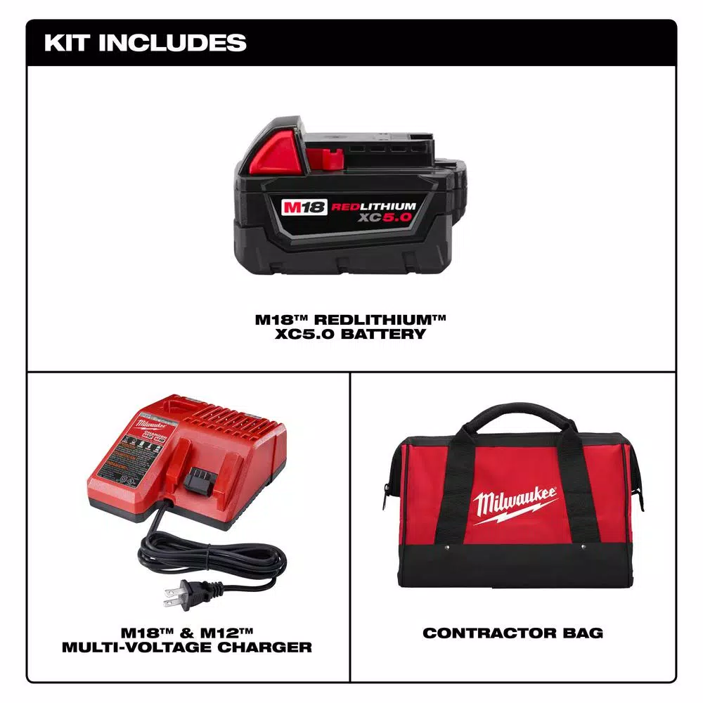 Power Tool Batteries Milwaukee M18 18-Volt Lithium-Ion 5.0 Ah Battery And Charger Starter Kit With Tool Bag - Image 2