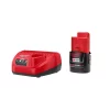 Power Tool Batteries Milwaukee M12 12-Volt Lithium-Ion Compact Battery Pack 2.0Ah And Charger Starter Kit