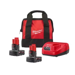 Power Tool Batteries Milwaukee M12 12-Volt Lithium-Ion Starter Kit With Two 4.0 Ah Battery Packs And Charger