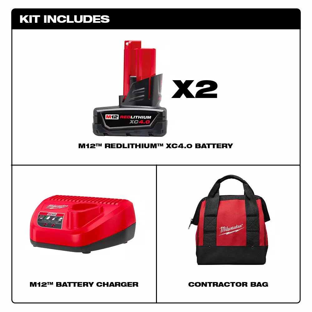 Power Tool Batteries Milwaukee M12 12-Volt Lithium-Ion Starter Kit With Two 4.0 Ah Battery Packs And Charger - Image 2