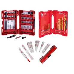 Drill Bits Milwaukee SHOCKWAVE Impact Duty Steel Driver Bit Set With Titanium Drill Bit Set And Reciprocating Saw Blade Set (73-Piece)