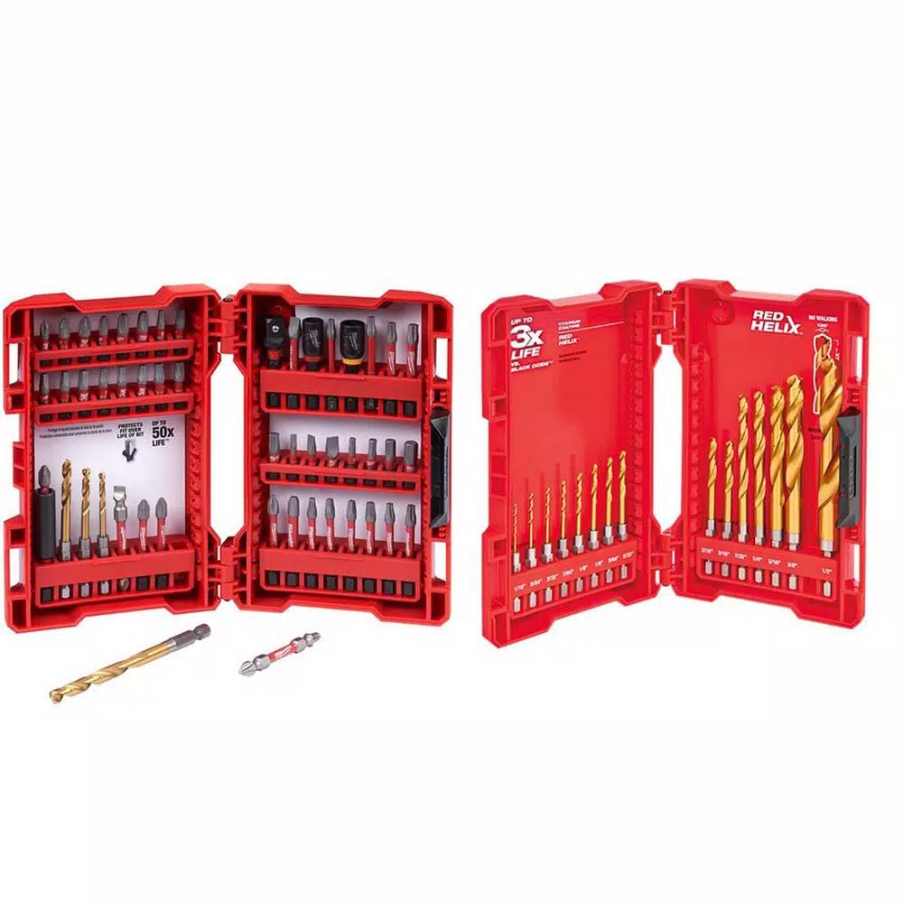 Drill Bits Milwaukee Shockwave Impact Duty Driver Bit Set (50-Piece) With Titanium Shockwave Drill Bit Kit (15-Piece)