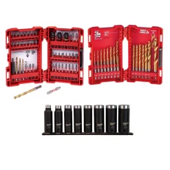 Drill Bits Milwaukee SHOCKWAVE Impact Duty Driver Steel Bit Set With Titanium Drill Bit Set And Deep Well Impact Socket Set (81-Piece)