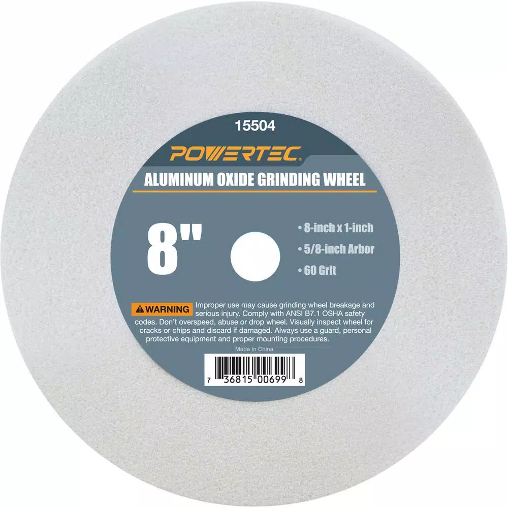 Abrasives POWERTEC 8 In. X 1 In. X 5/8 In. 60 Grit White Aluminum Oxide Grinding Wheel