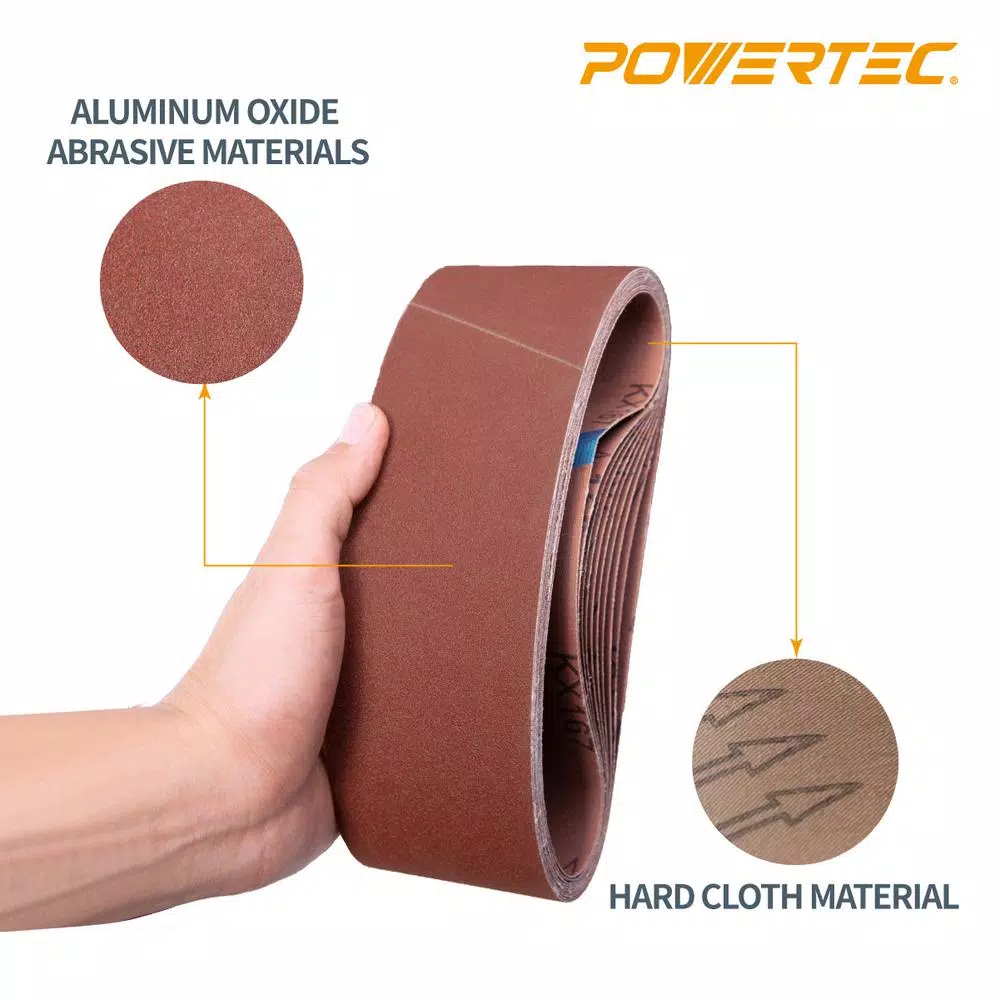 Abrasives POWERTEC 3 In. X 18 In. 320-Grit Aluminum Oxide Sanding Belt (10-Pack) - Image 4