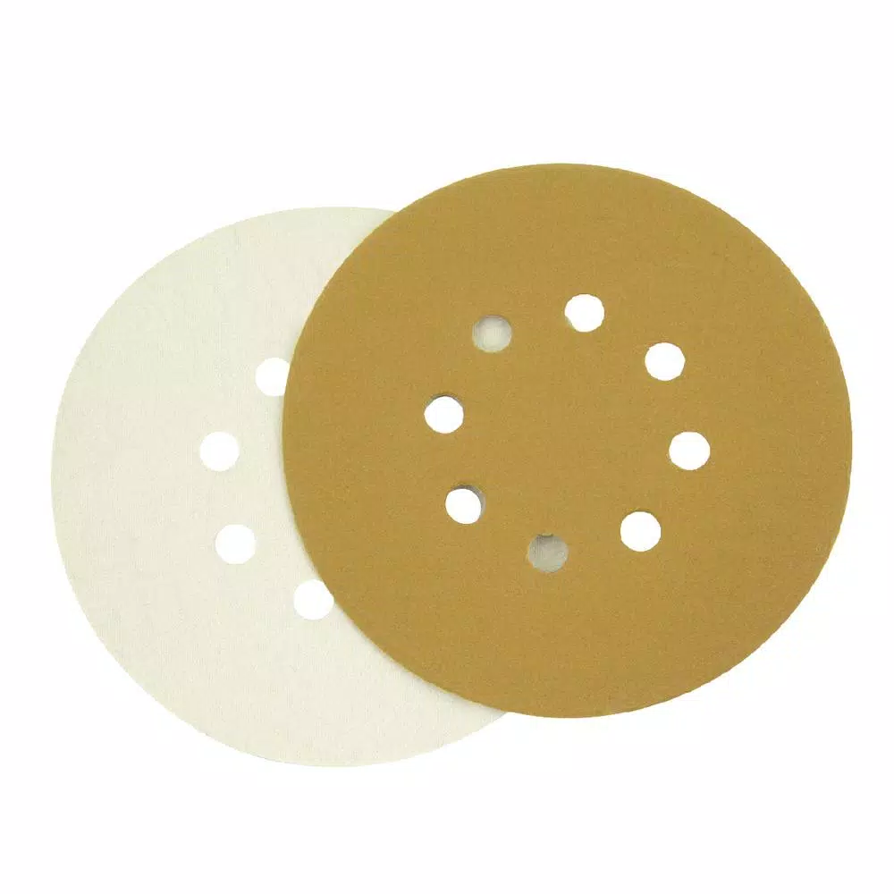Abrasives POWERTEC 6 In. 8 Hole 60-Grit Hook And Loop Sanding Discs In Gold (50-Pack)