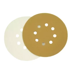 Abrasives POWERTEC 6 In. 8-Hole 150-Grit Hook And Loop Sanding Discs In Gold (50-Pack)