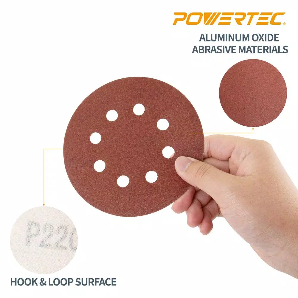 Abrasives POWERTEC 5 In. 240-Grit Aluminum Oxide Hook And Loop 8-Hole Disc (25-Pack) - Image 4