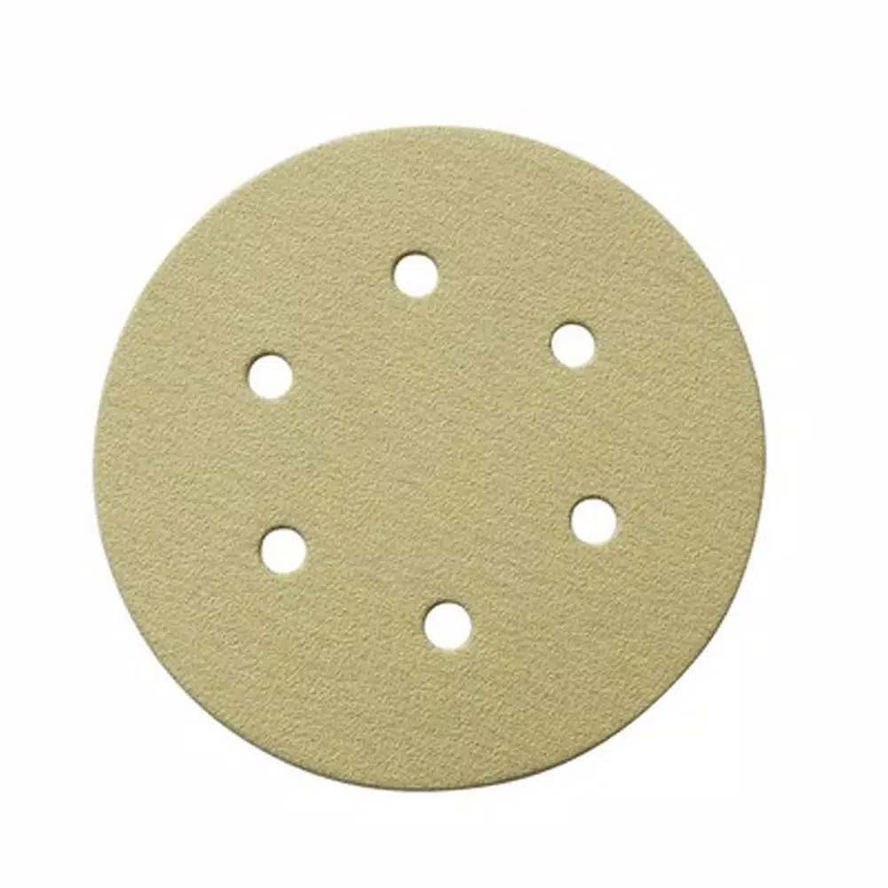 Abrasives POWERTEC 6 In. 6-Hole 120-Grit Hook And Loop Sanding Discs In Gold (50-Pack)