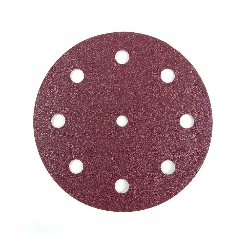 Abrasives POWERTEC 125 Mm 240-Grit 9-Hole A/O Hook And Loop Disc For Festool RO 125/ETS 125 Sander In Red (50-Pack)