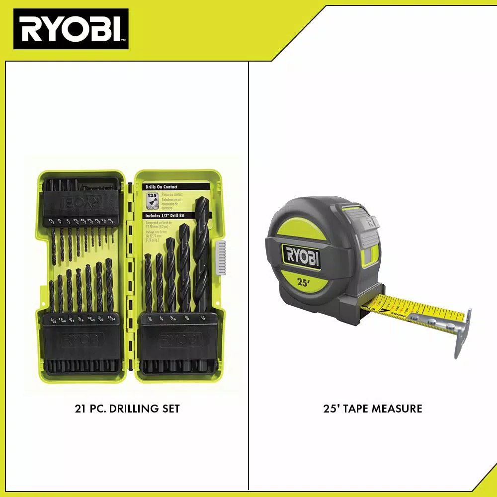 Drill Bits RYOBI Black Oxide Drill Bit Set (21-Piece) With BONUS 25FT Tape Measure - Image 3
