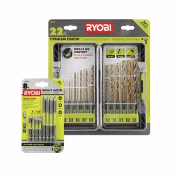 Drill Bits RYOBI Titanium Drill Bit Kit (22-Pc) With (8-pc) Impact Rated Driving Kit