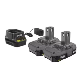 Power Tool Batteries RYOBI 18-Volt ONE+ Lithium-Ion 1.5 Ah Compact Battery (2-Pack) With Charger Kit