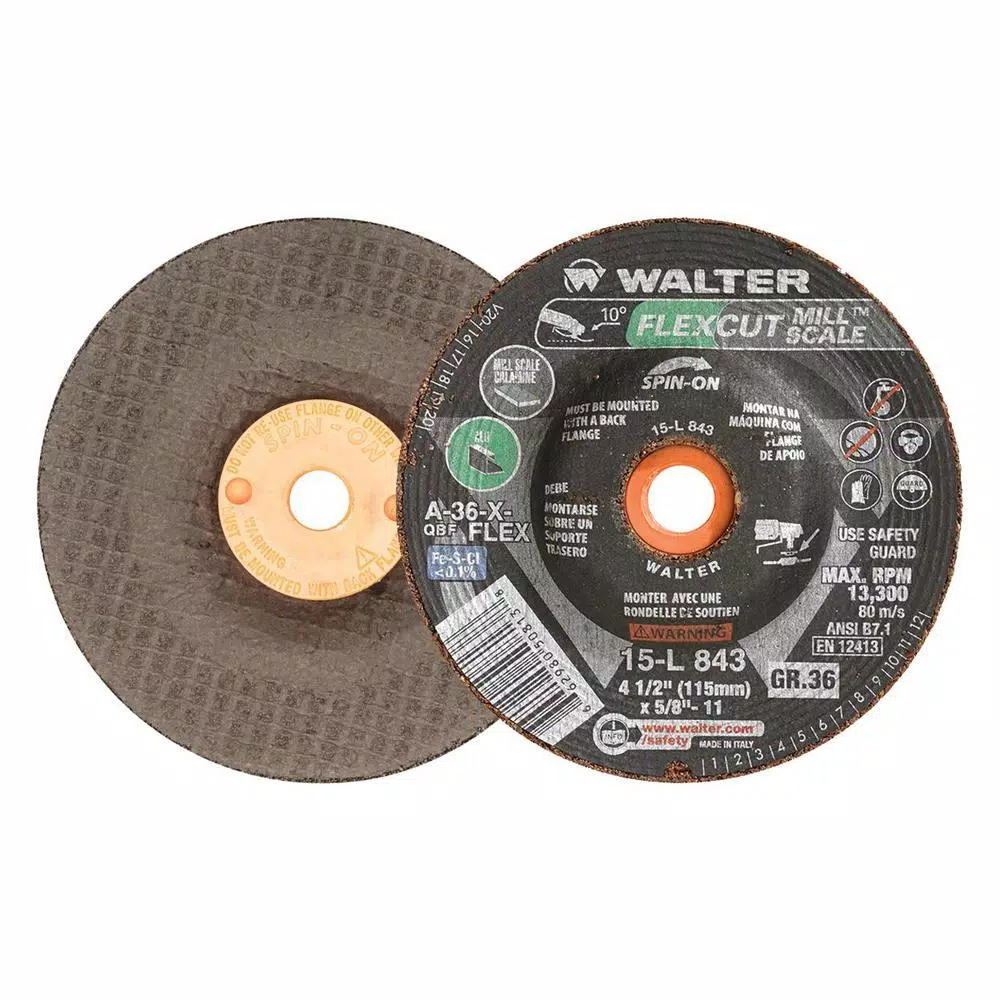 Abrasives WALTER SURFACE TECHNOLOGIES Flexcut 4.5 In. X 5/8-11 In. Arbor GR36 Flexible Grinding Wheel For Mill Scale (25-Pack)