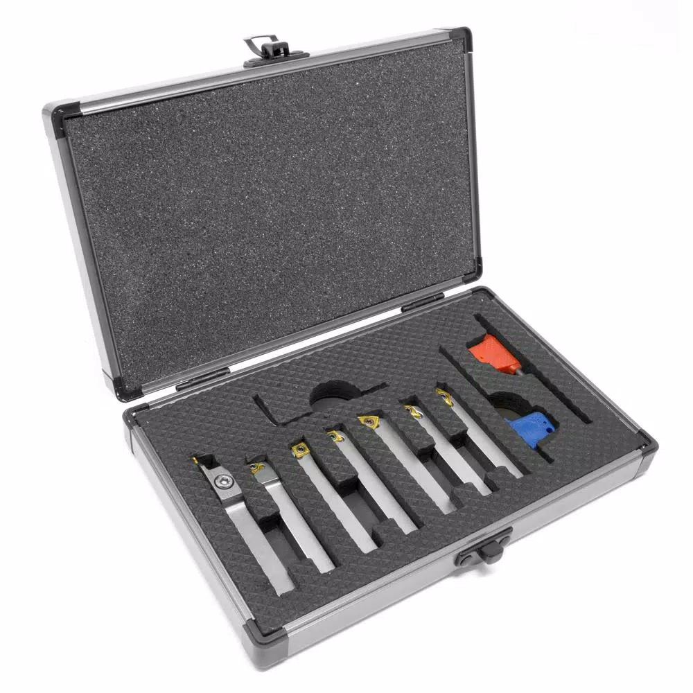 Specialty Power Tool Accessories WEN Premium 5/16 In. Nickel-Plated Indexable Carbide-Tipped Metal Lathe Tool Bits Set With Storage Case (7-Piece)