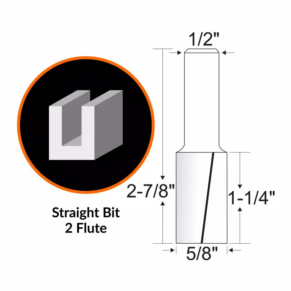 Woodworking Tool Accessories WEN 5/8 In. Straight 2-Flute Carbide Tipped Router Bit With 1/2 In. Shank - Image 2