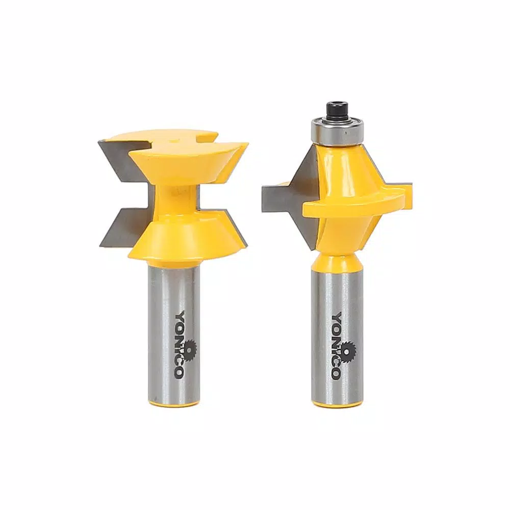 Woodworking Tool Accessories Yonico Tongue And Groove Edge Banding Up To 1 In. Stock 1/2 In. Shank Carbide Tipped Router Bit Set (2-Piece)
