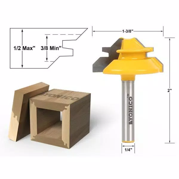Woodworking Tool Accessories Yonico Lock Miter Up To 1/2 In. Stock 1/4 In. Shank Carbide Tipped Router Bit - Image 2