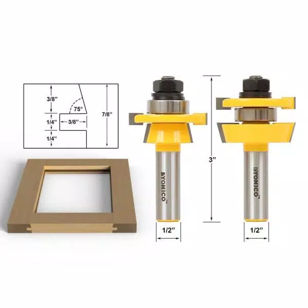 Woodworking Tool Accessories Yonico Rail And Stile Shaker 1/2 In. Shank Carbide Tipped Router Bit Set (2-Piece) - Image 2